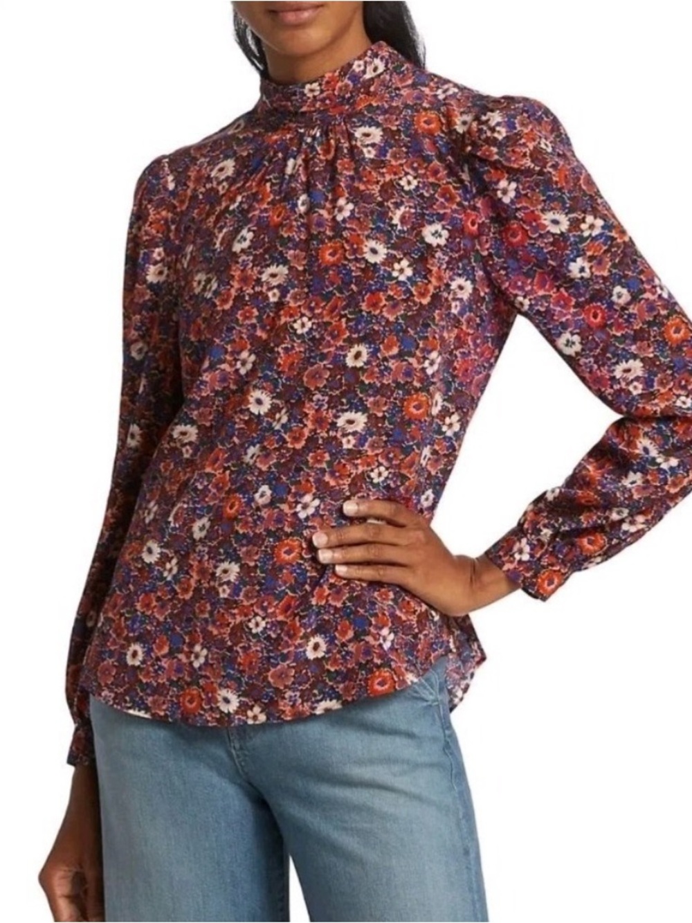 Veronica Beard Chilton Floral Print Blouse Silk Blend in Berry Pink Sz 6